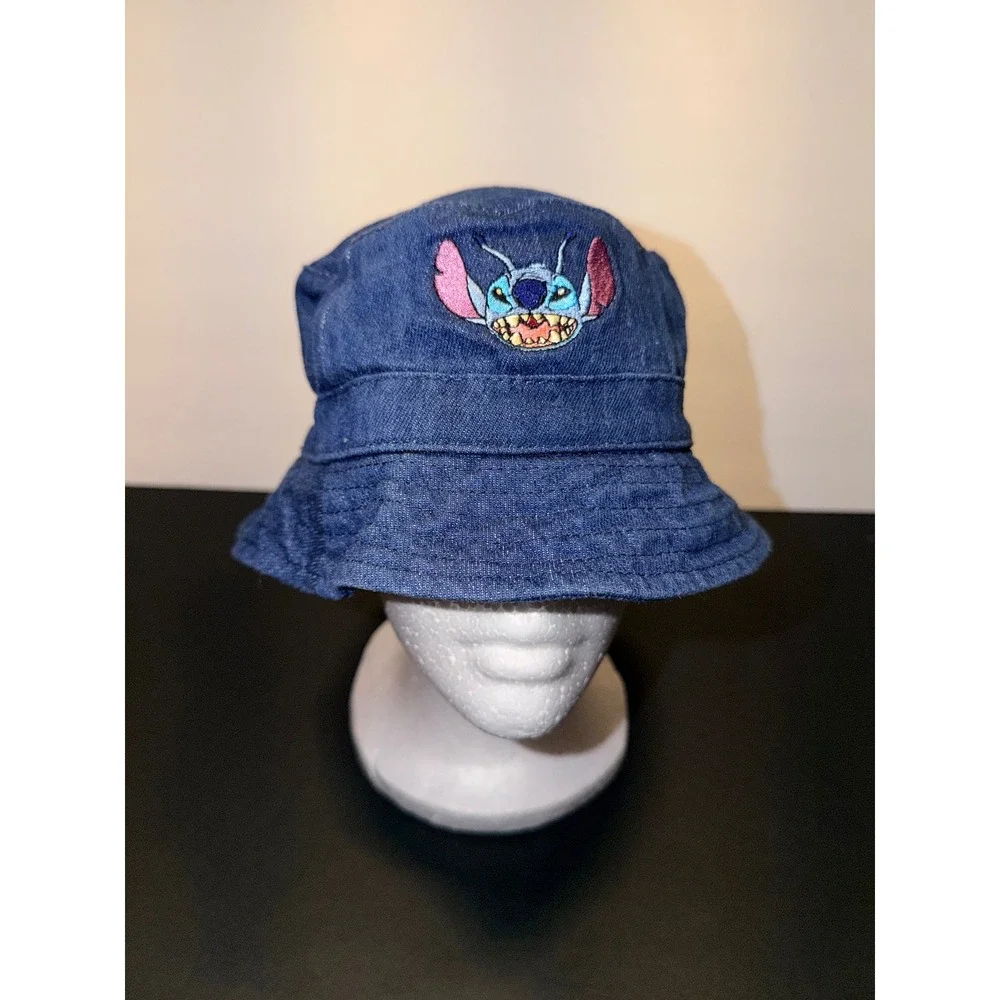 Disney Stitch Kids Blue Denim Bucket Hat Embroidered Lilo & Stitch S/M